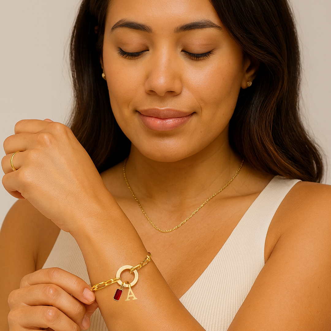 Paperclip Initial & Birthstone Bracelet