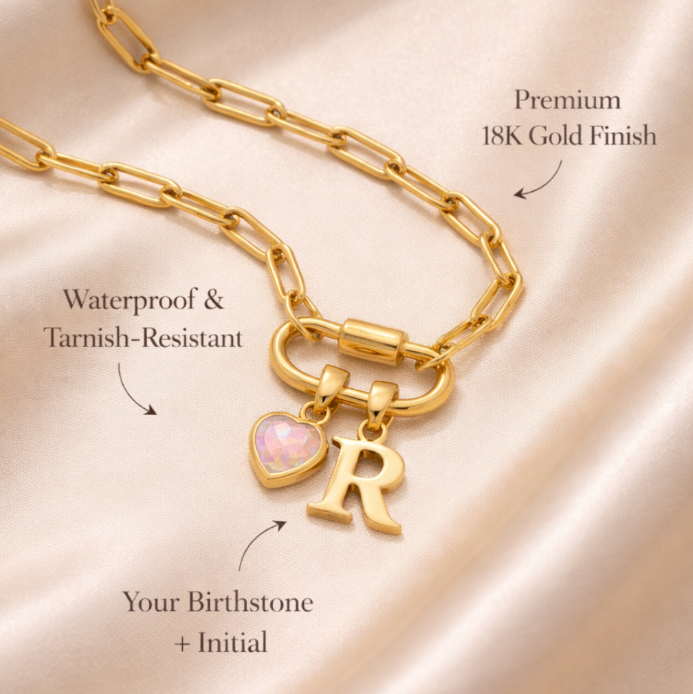 Carabiner Necklace with Birthstone & Initial