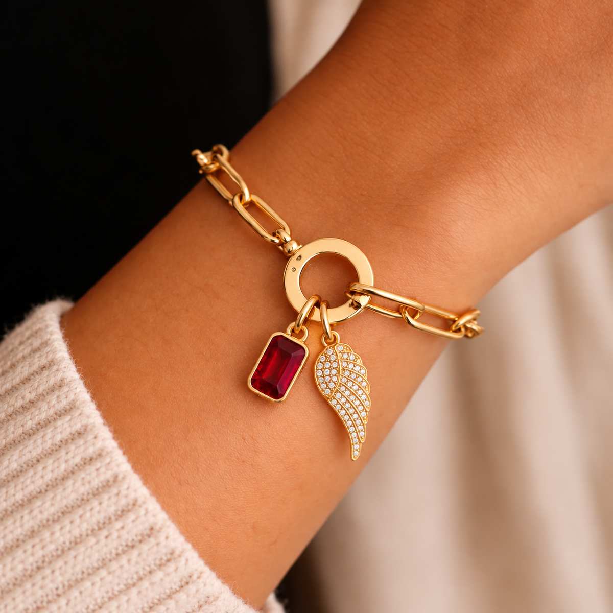 Paperclip Angel Wing & Birthstone Bracelet