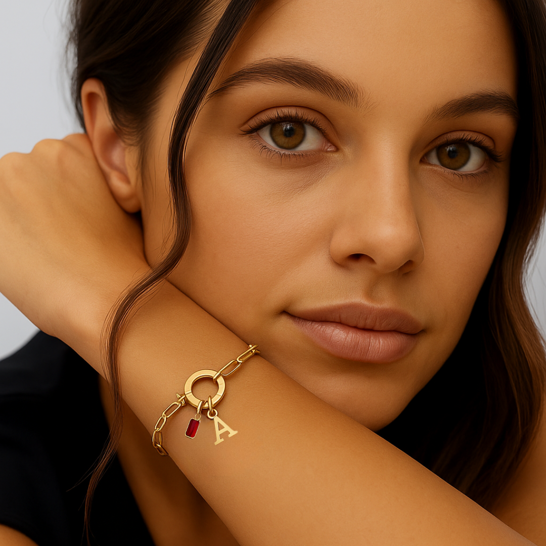Paperclip Initial & Birthstone Bracelet