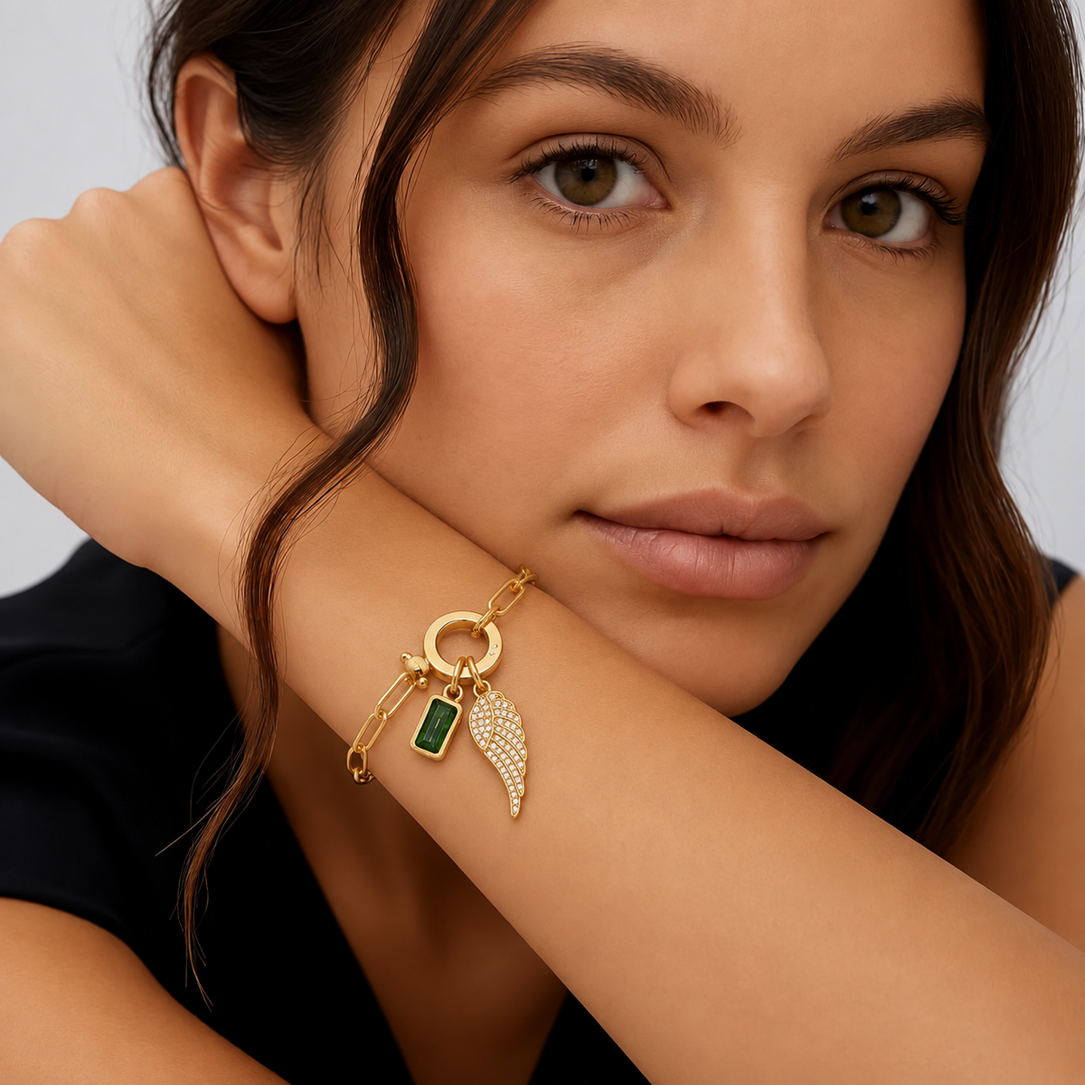 Paperclip Angel Wing & Birthstone Bracelet