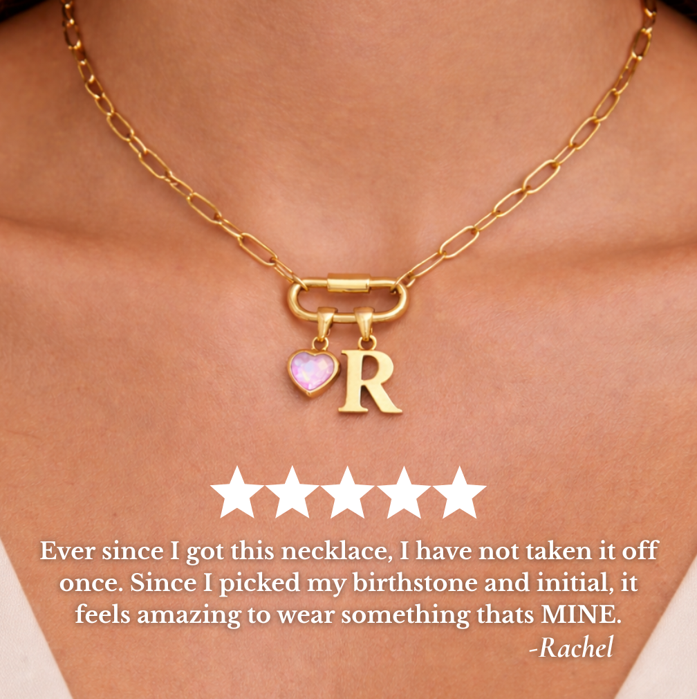 Carabiner Necklace with Birthstone & Initial