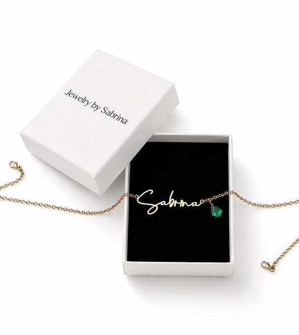 Signature Birthstone and Name Duo Necklace
