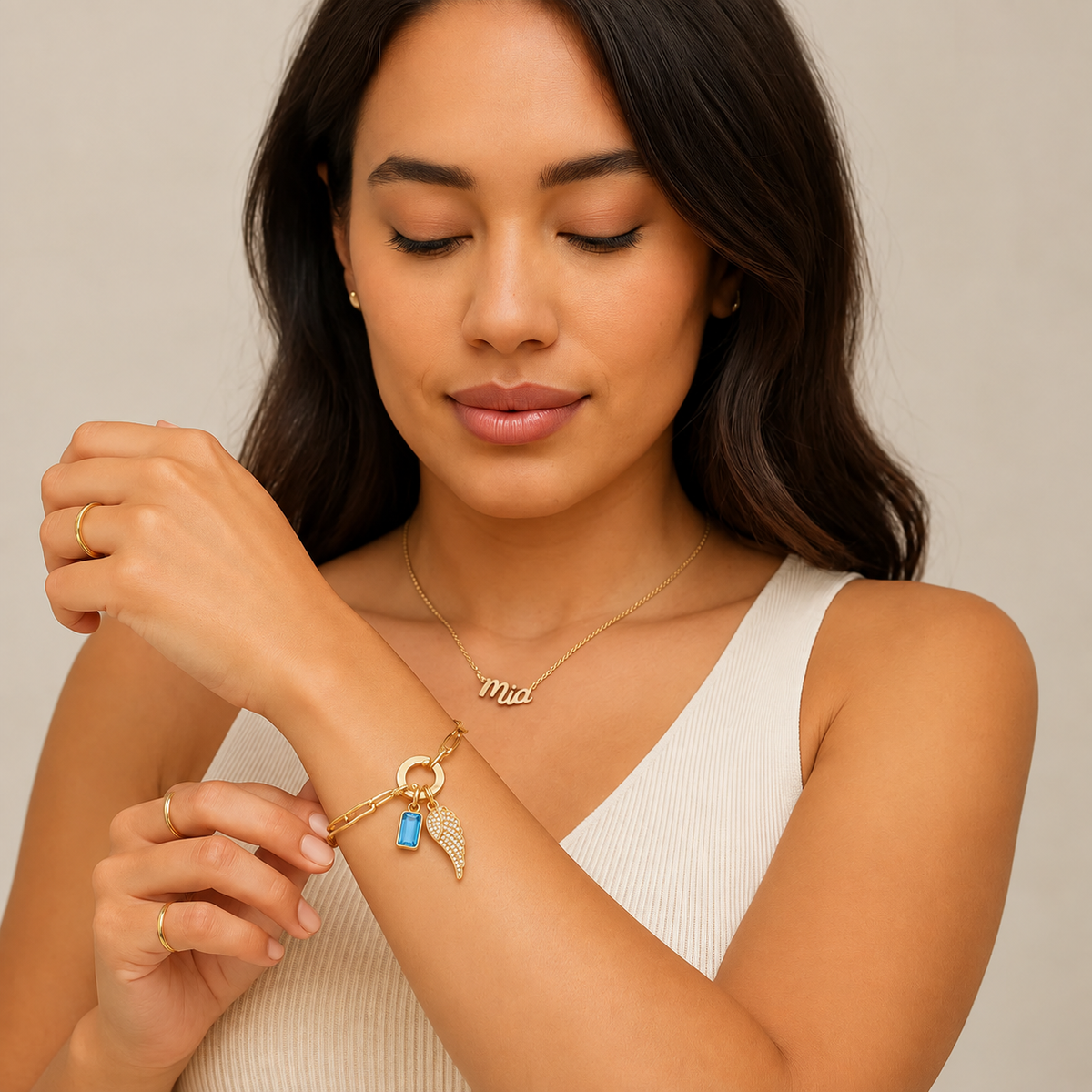 Paperclip Angel Wing & Birthstone Bracelet