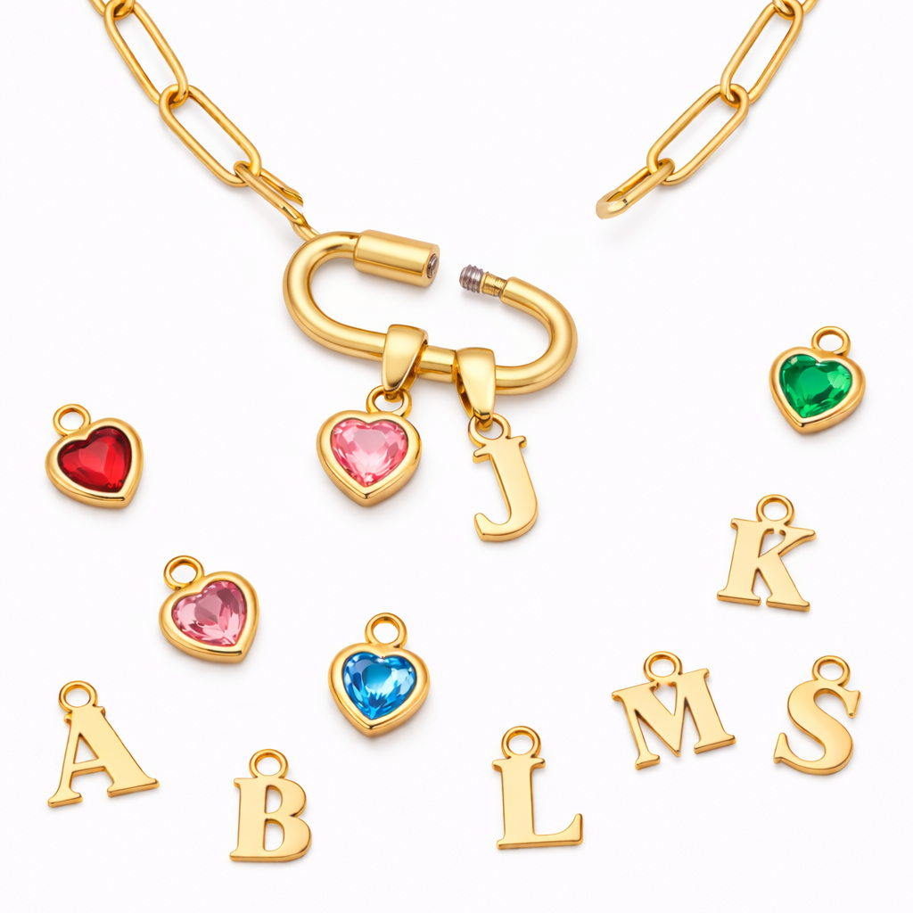 Carabiner Necklace with Birthstone & Initial