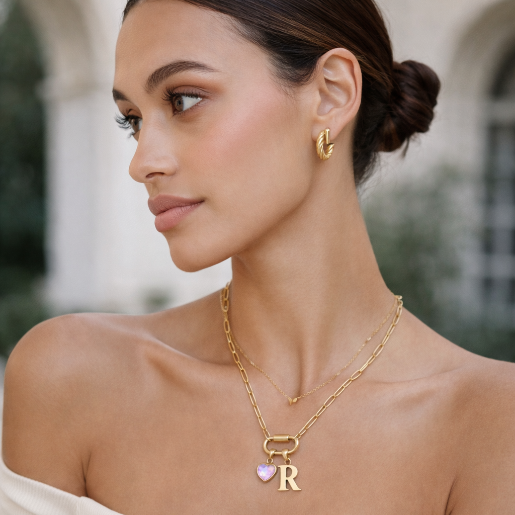 Carabiner Necklace with Birthstone & Initial