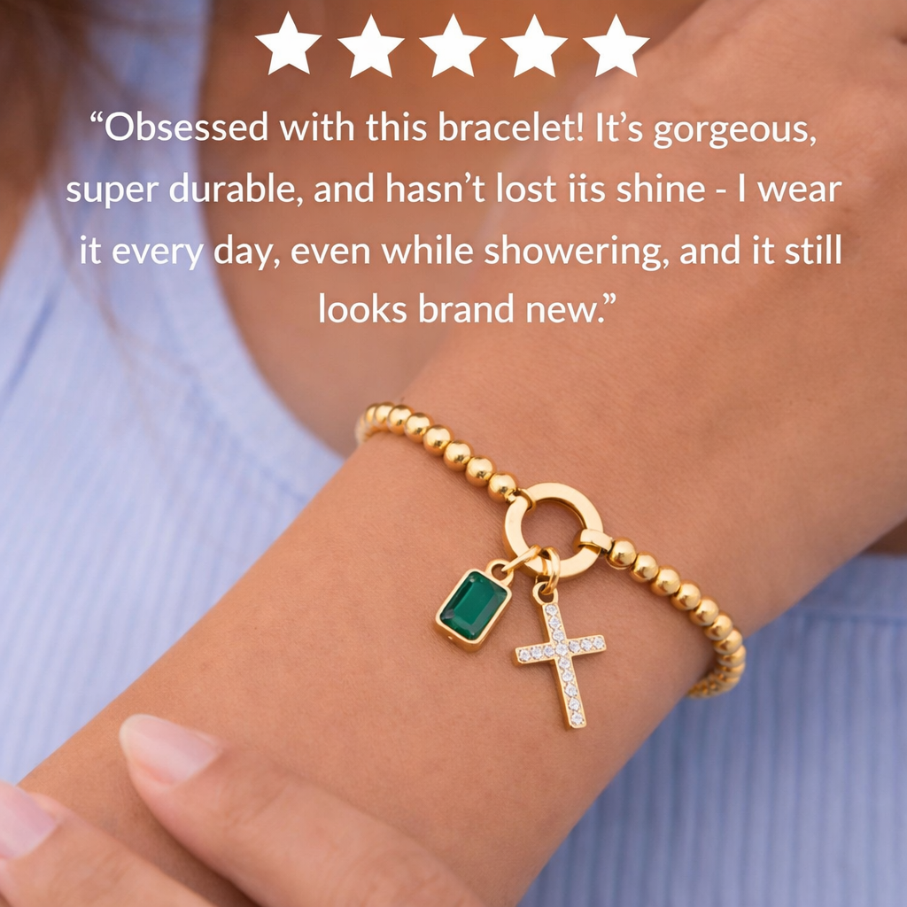 Beaded Cross & Birthstone Bracelet