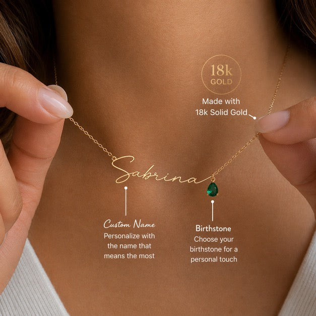 Signature Birthstone and Name Duo Necklace
