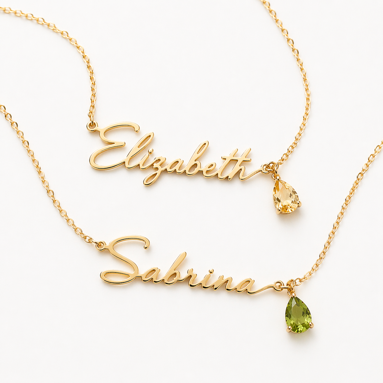 Signature Birthstone and Name Duo Necklace