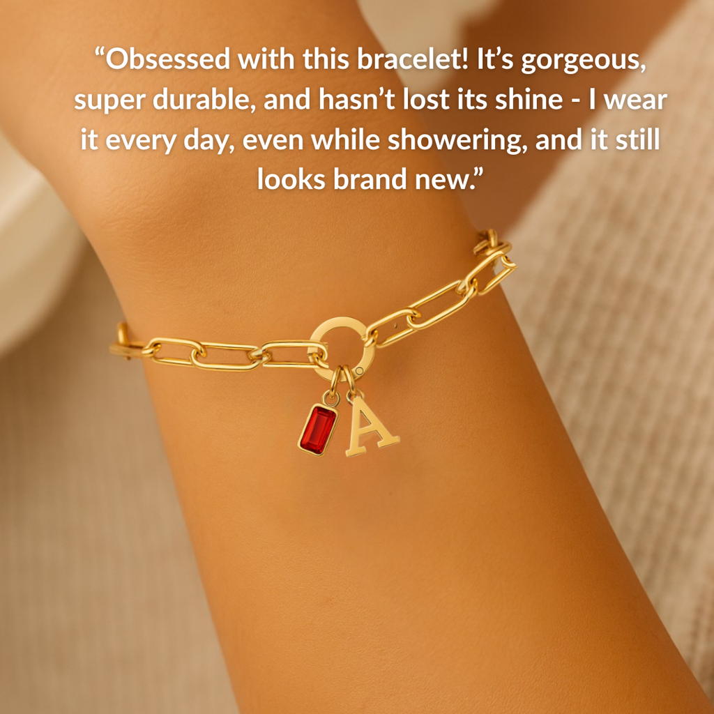 Paperclip Initial & Birthstone Bracelet