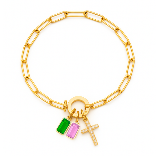 Paperclip Cross Multi-Birthstone Bracelet